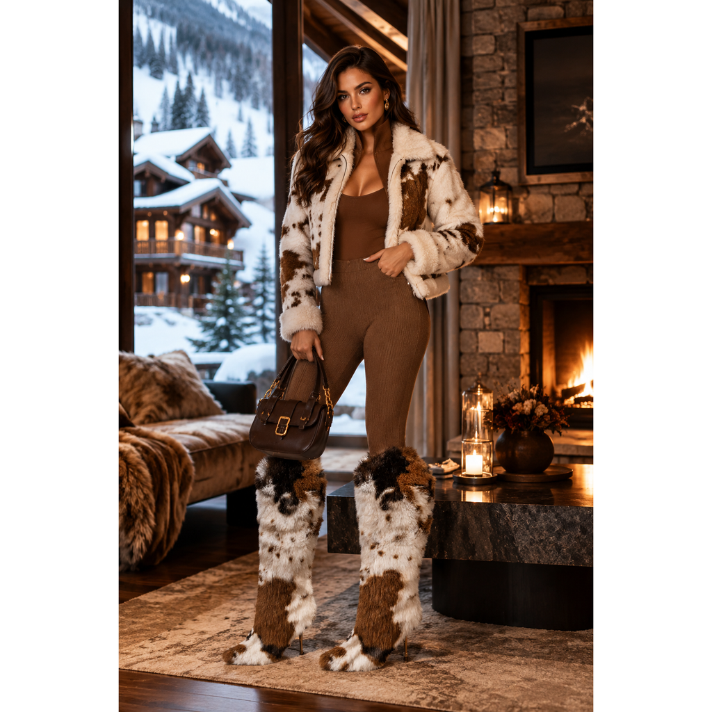 Ava Faux Fur Cow Print Boot
