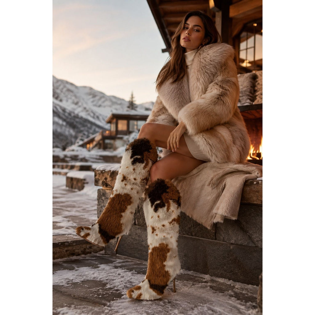 Ava Faux Fur Cow Print Boot