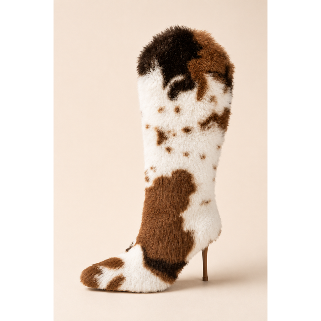 Ava Faux Fur Cow Print Boot